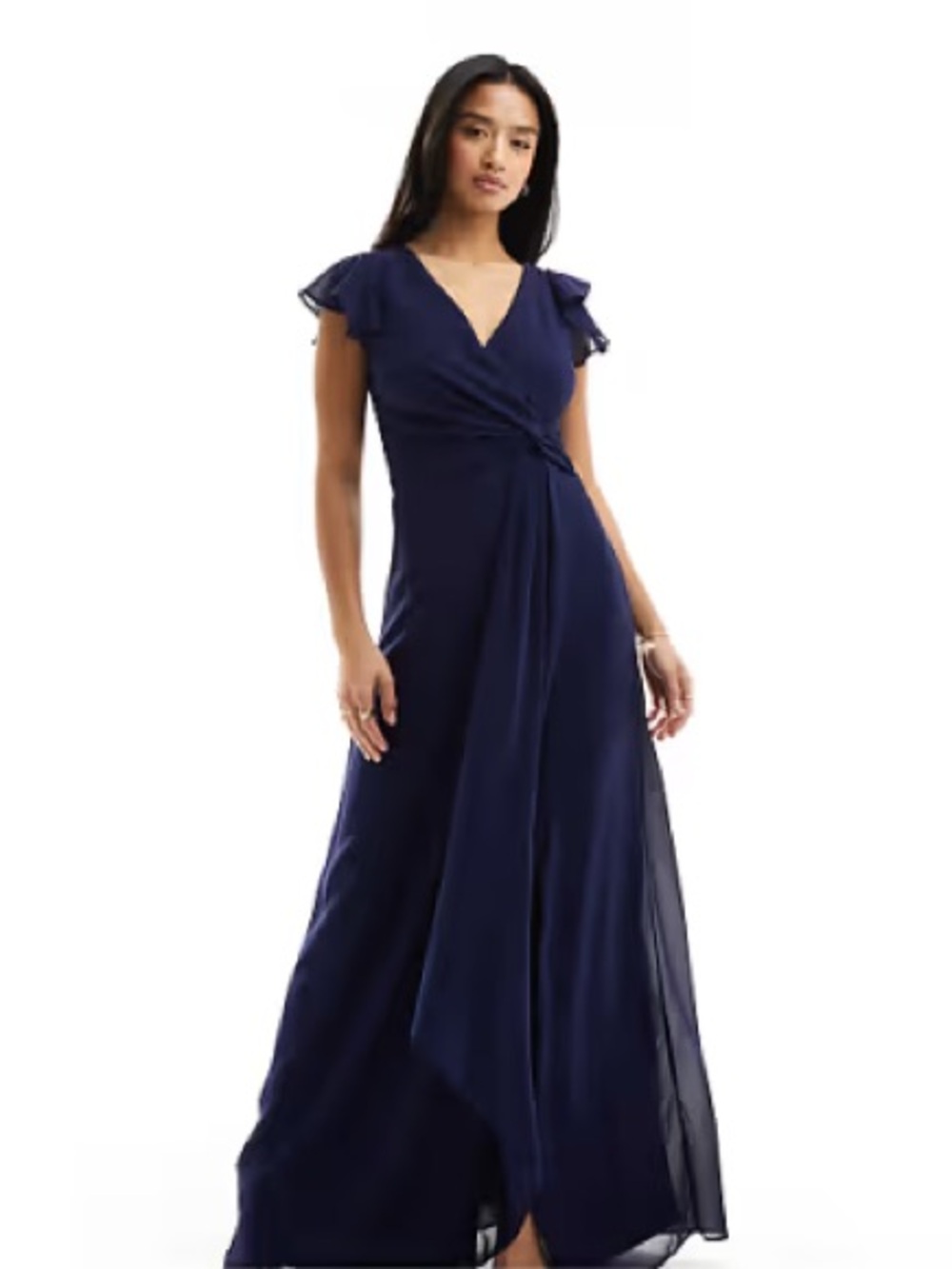 TFNC Navy Flutter Sleeve Ruffle Detail Maxi Dress